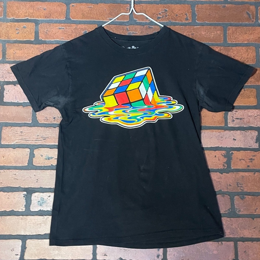 Ripple Junction Men's M Black Rubik's Cube Graphic Tee T-Shirt Collab